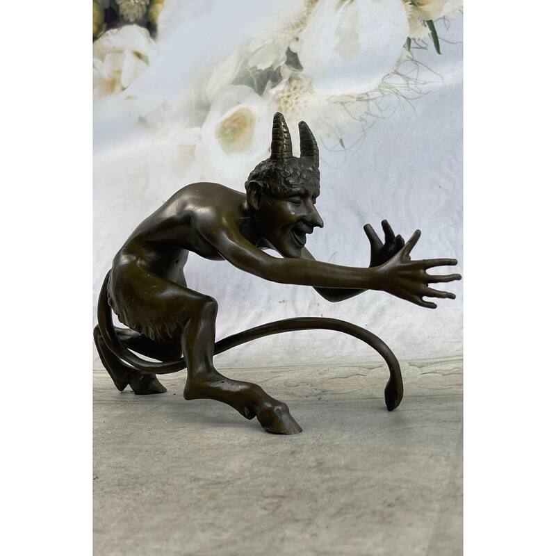 Greek Satyr Faun Demon Devil Horned Satan Bronze Figurine Statue Sculpture 6 Inches X 10 Inches
