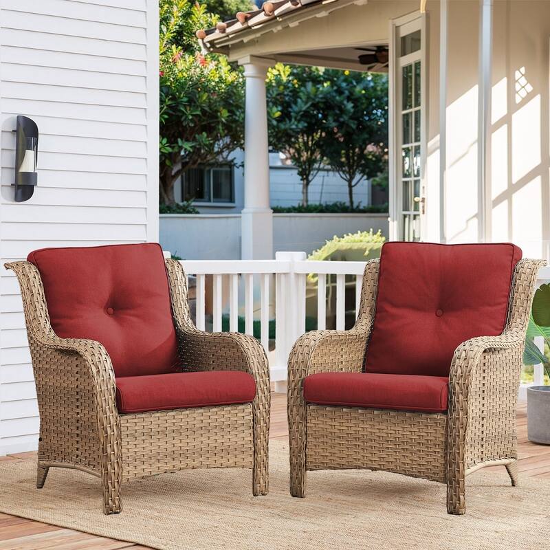 Outdoor Wicker High Back Club Chair Set of 2