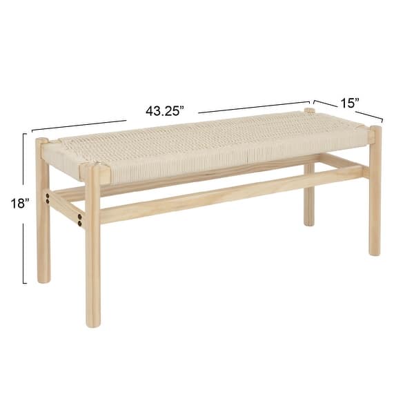 dimension image slide 0 of 2, Fernway Solid Wood and Woven Rope Entryway Bench - 43.3"L x 15.0"W x 18.0"H
