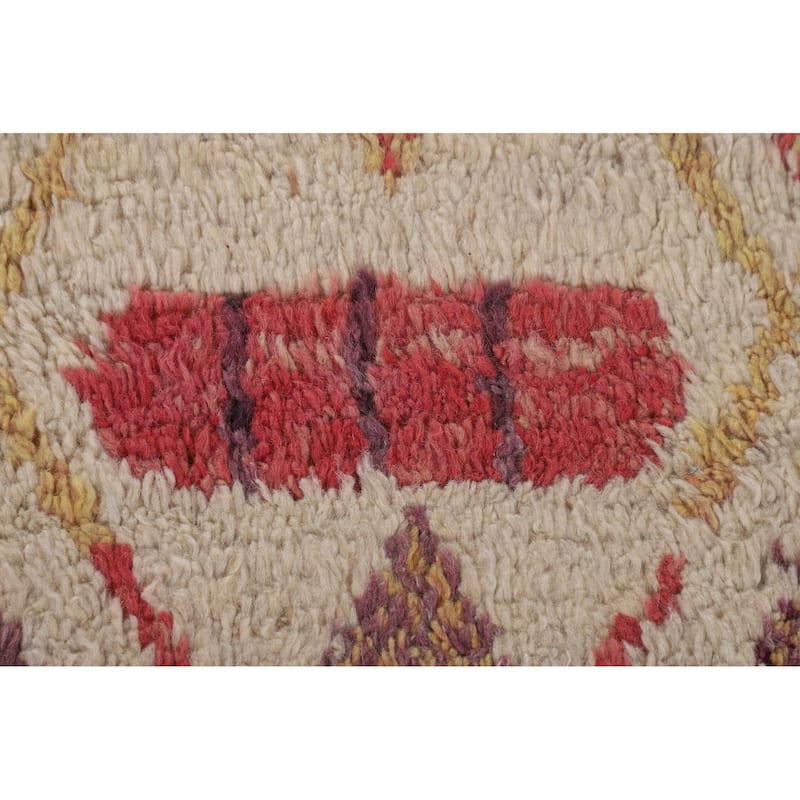 Tribal Moroccan Area Rug Handmade Beige Wool Carpet - 7'0" x 10'4"