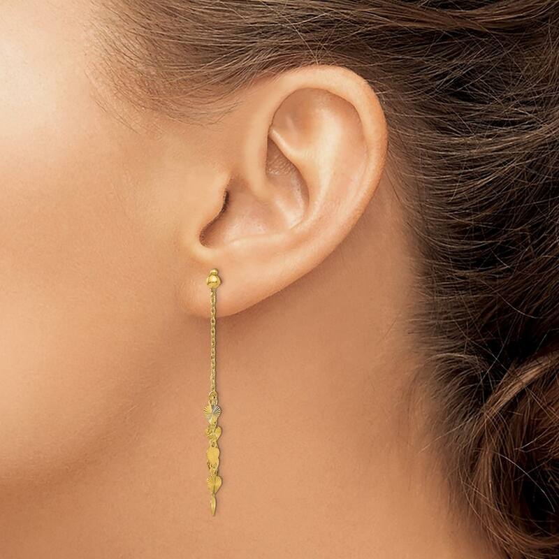 Curata 14k Yellow Gold Dangle Diamond-cut Hearts Multi-strand Post Earrings 52x9mm
