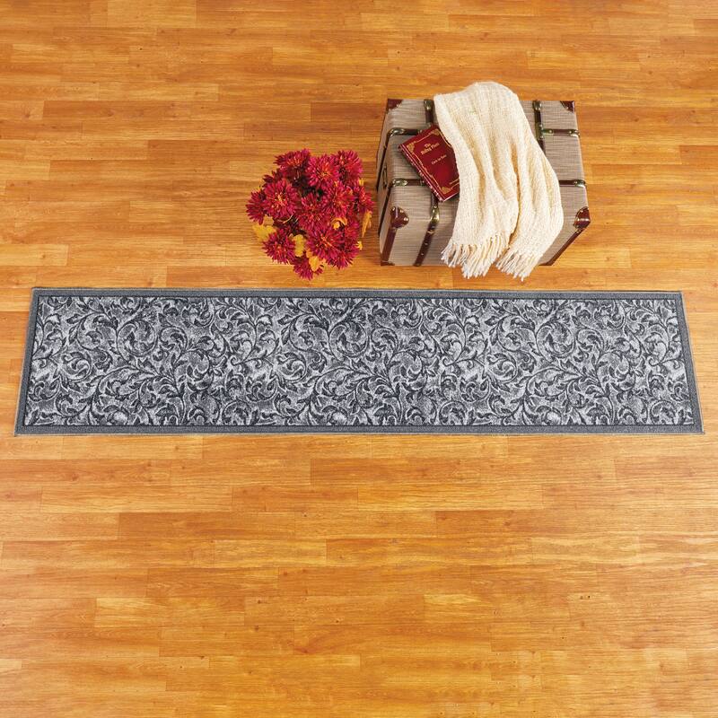 Elegant Siena Scrolling Leaf Design Extra Long Runner Rug - Grey - 20" x 90"
