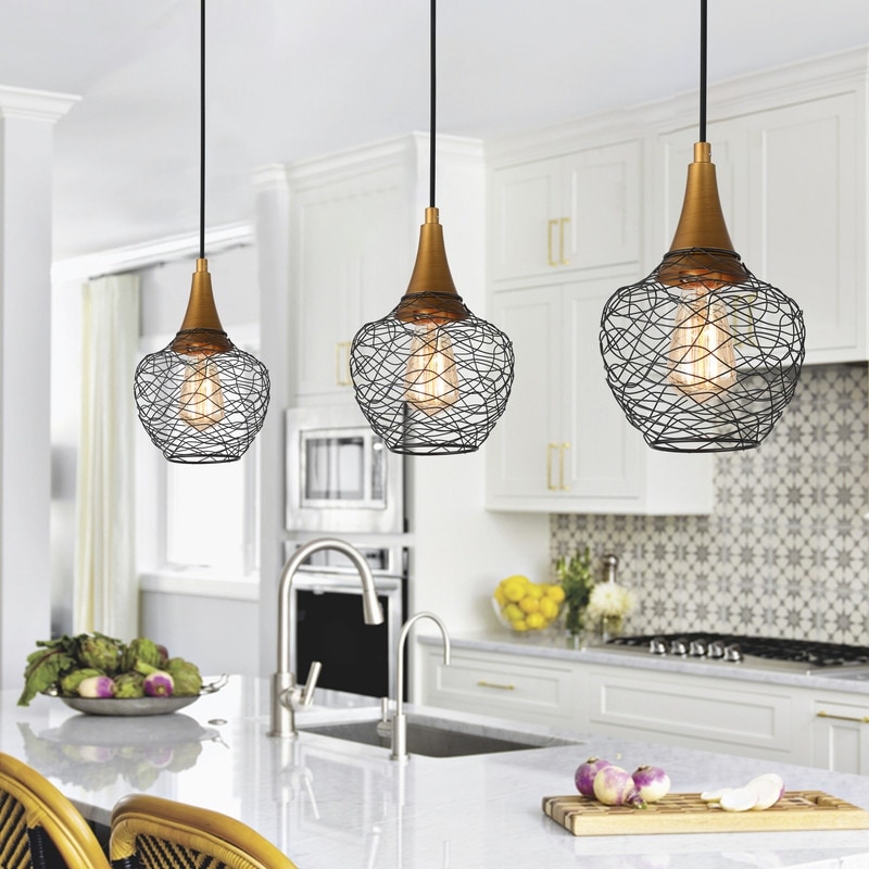 Modern 7inch Mini Farmhouse Cage Pendant 1-Light Metal Wire Black Ceiling  Lights for Kitchen Island On Sale Bed Bath  Beyond 34539264