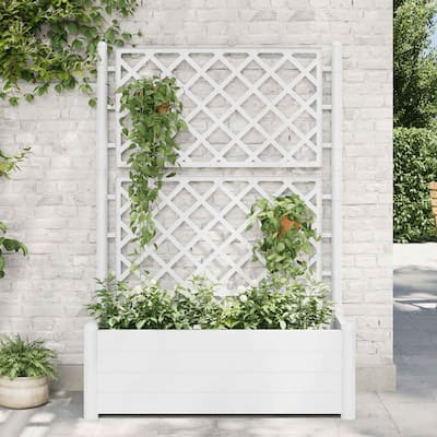 vidaXL Garden Raised Bed with Trellis, White, 39.4x16.9x55.9 Inches - 39.4"x16.9"x55.9"