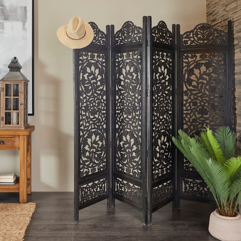 Brown MDF Traditional Room Divider Screen 72 x 80 x 1 - Dark Brown
