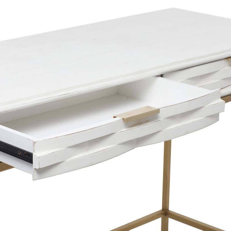 Wooden 2 Drawers Console Table with Gold Metal Frame - White - Roche River Decor