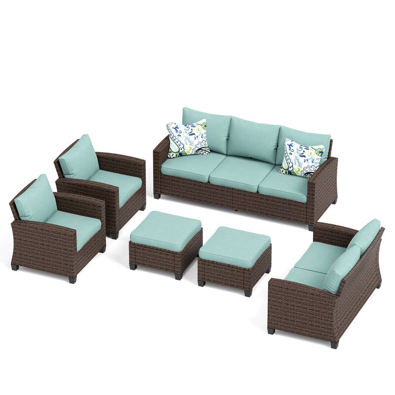 9-Seat Patio Furniture Wicker Rattan Outdoor High-back Sectional Sofa Conversation Set with Firepit Table