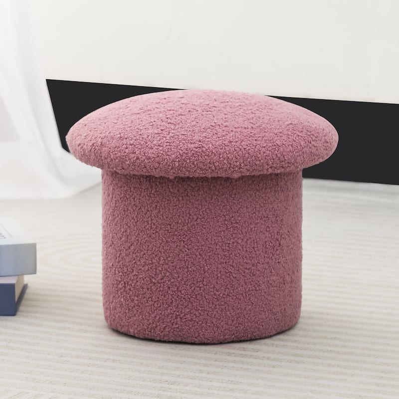 Adeco Mushroom Ottoman Teddy Velvet Foot Stool - Small - Pinkish-Purple