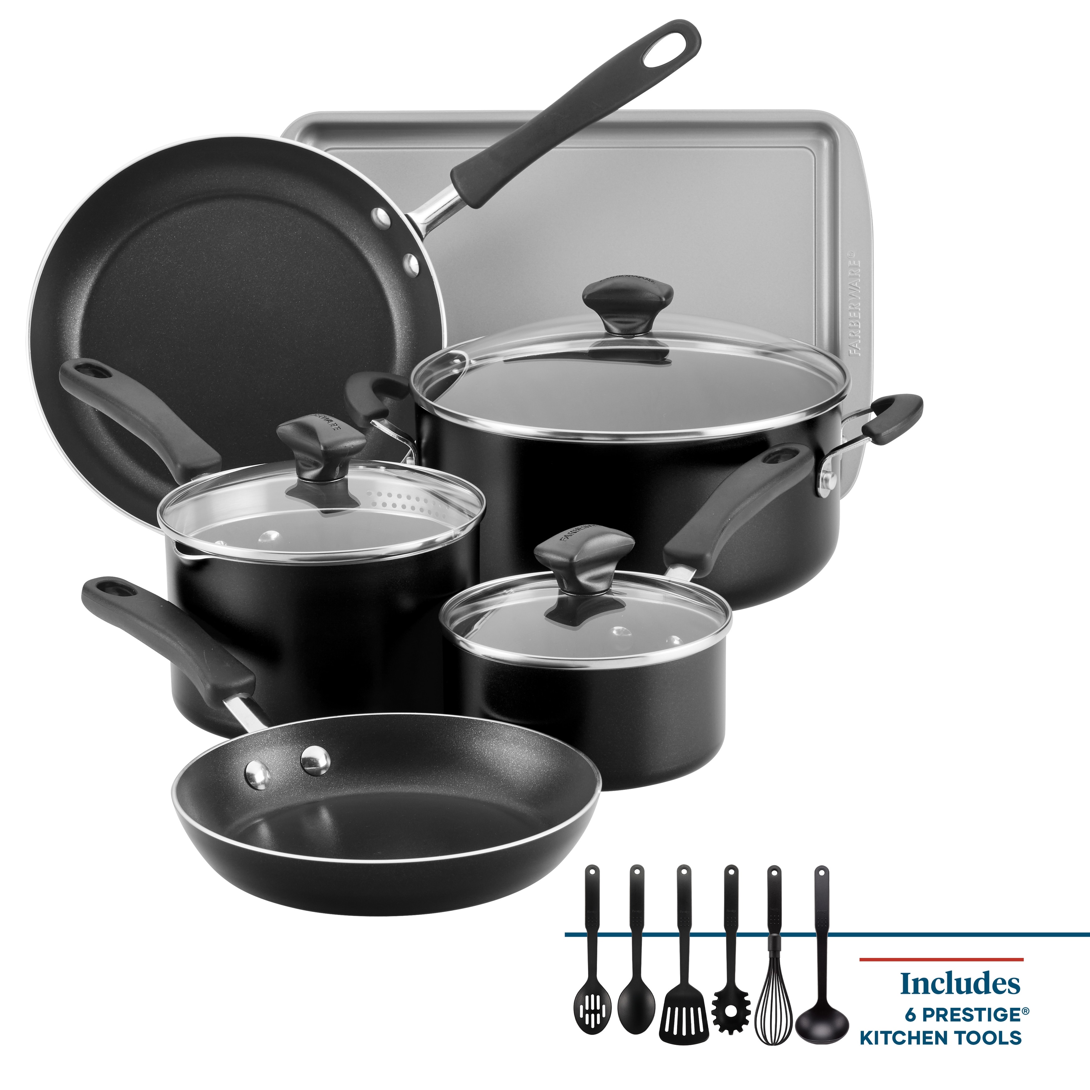 Farberware Dishwasher Safe Aluminum Nonstick Cookware Pots and Pans Set,  15-Piece, Champagne - Bed Bath & Beyond - 8887185
