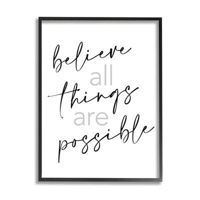 Stupell Believe All Things Possible Inspirational Quote Elegant Typography Framed Wall Art - Black