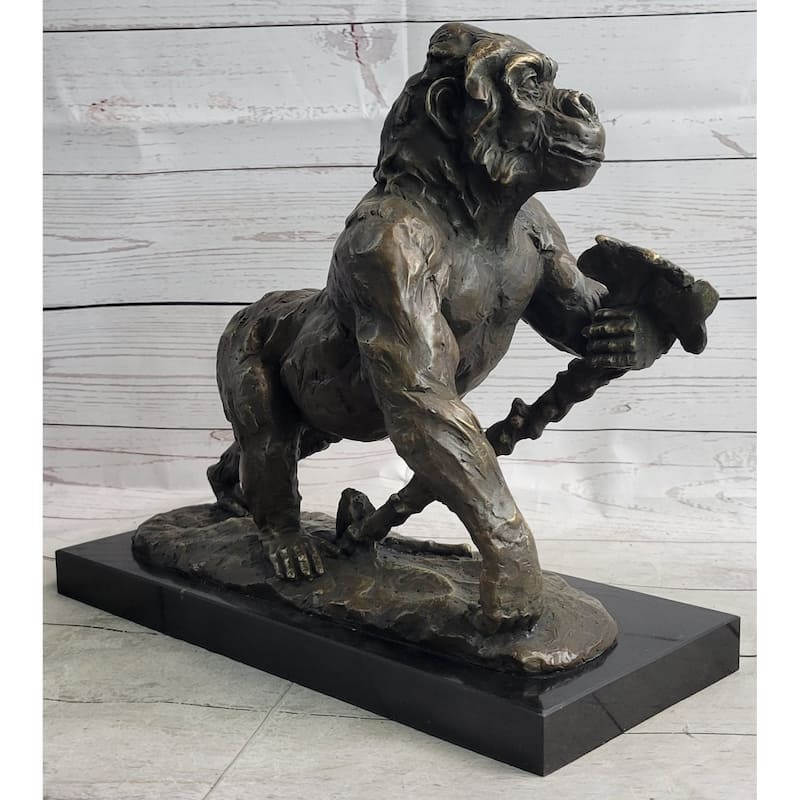 Imitative Gorilla Great Ape Bronze Metal Statue Sculpture Figure Decor Signed On Marble Base