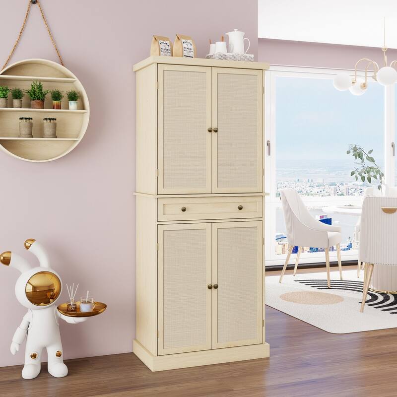Roomfitters 4 Door Storage Cabinet with 1 Drawer, Adjustable Shelves Pantry Cupboard for Living Room, Natural - Natural