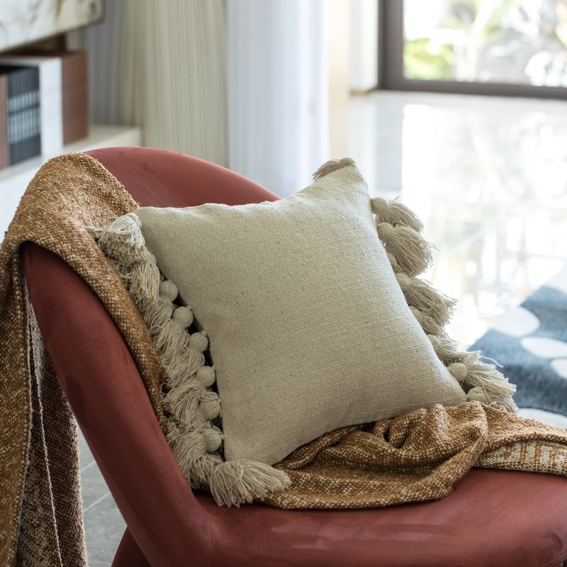 16" Handwoven Cotton Throw Pillow Cover Flat Natural Design