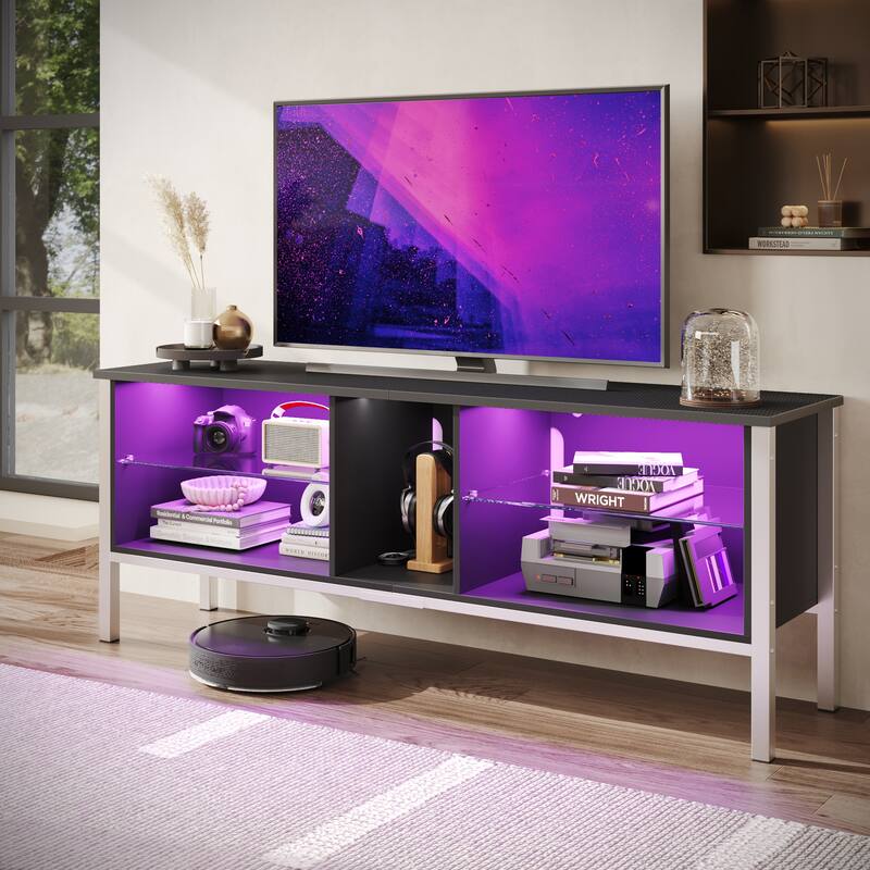 LED Entertainment Center with Shelves Gaming TV Stand for 70 inch TVs - 62 inches