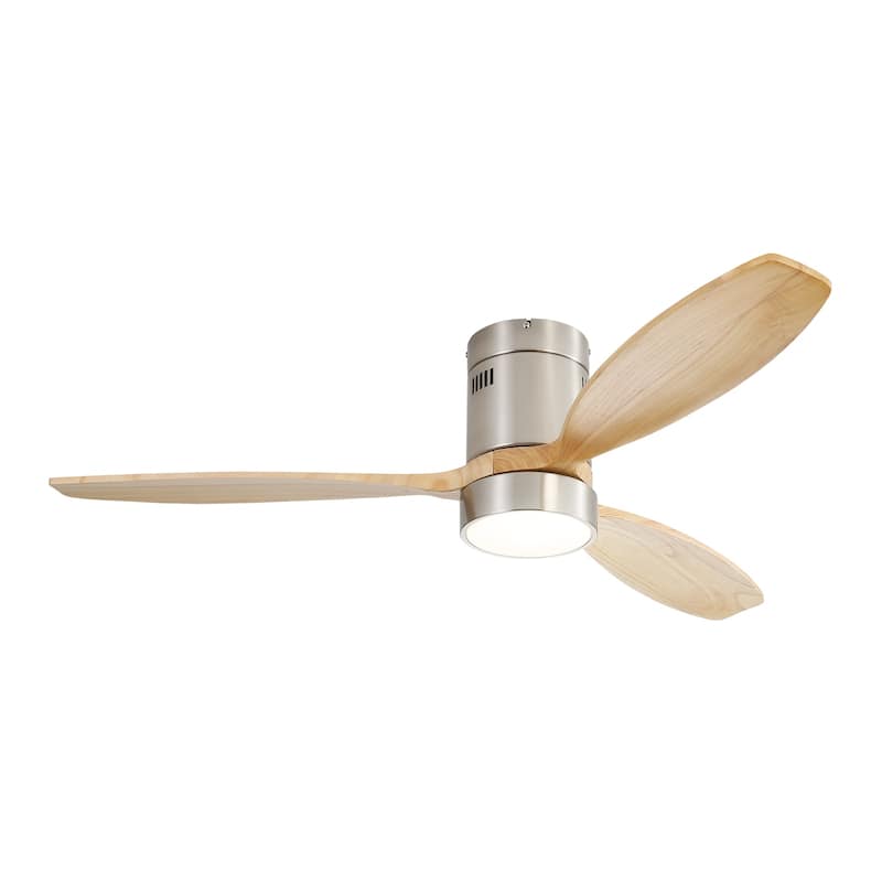 Sofucor 52 Inch Flush Mount Ceiling Fan with Remote, Reversible Motor,Integrated Light Optional - #52k077 with Light - Silver Wood