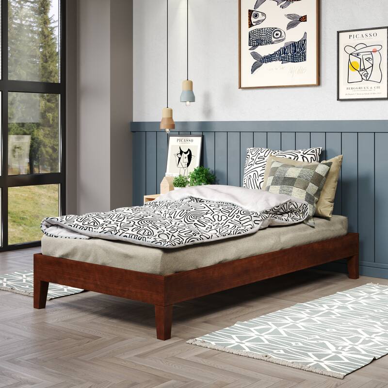 Natural Twin Platform Bed with Solid Pine Construction and 6.5-Inch Under Bed Clearance
