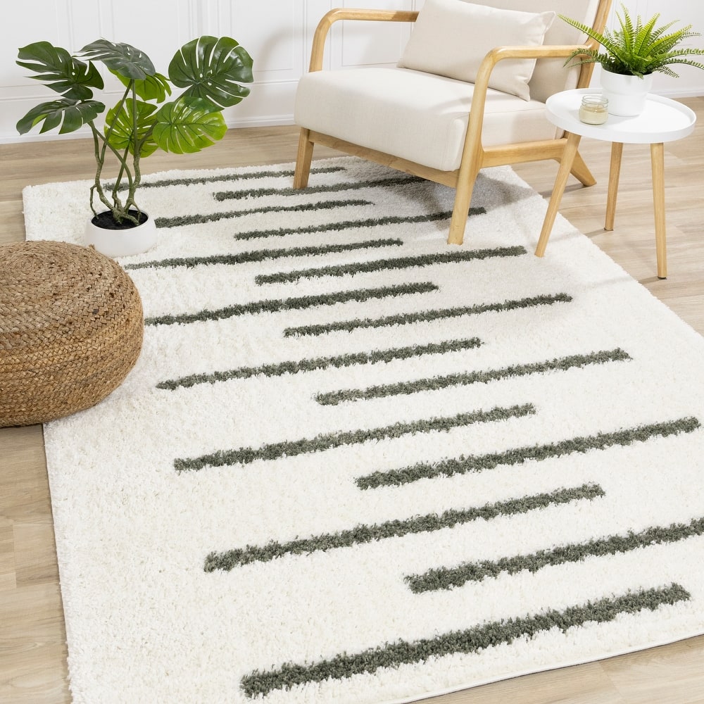 Taylor Collection - Cream Sage Lines Soft Indoor Shag Area Rug