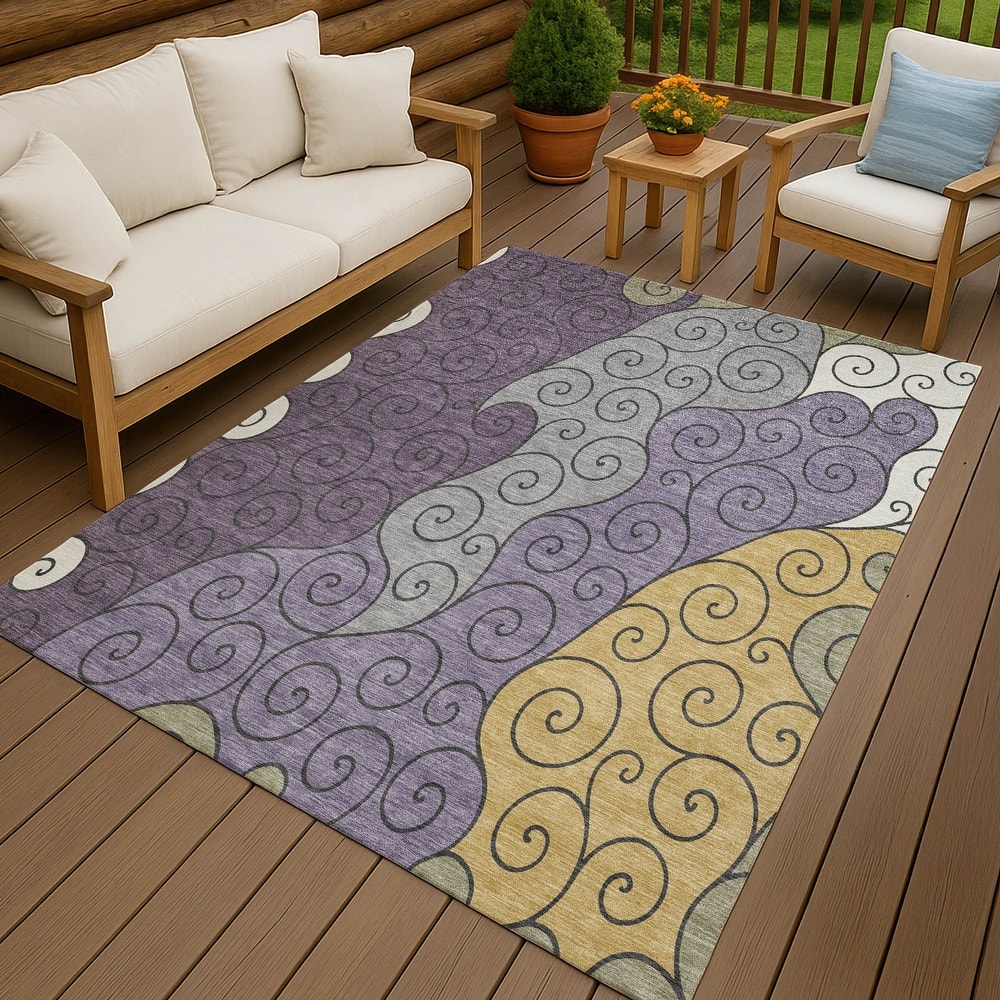Machine Washable Indoor/ Outdoor Swirly Chantille Rug