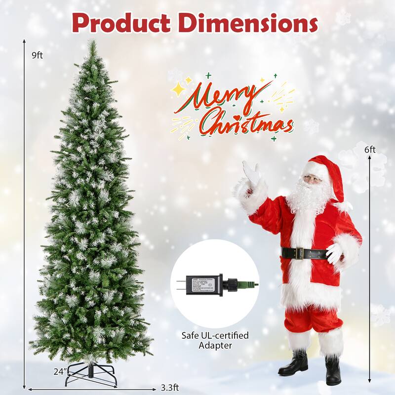 Gymax 9 FT Pre-Lit Artificial Christmas Tree w/ 1228 Frosted Tips 470 - 9ft