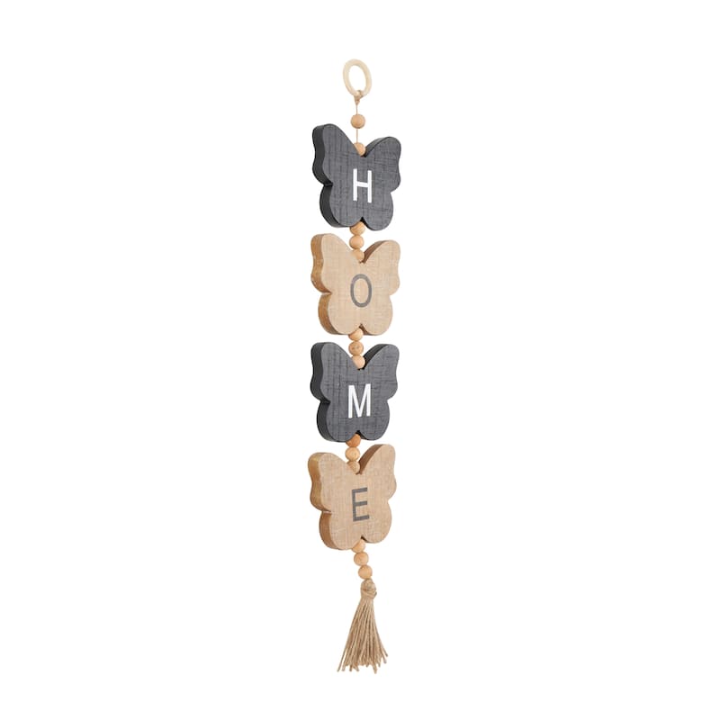 Brown or Black Wood Handmade Family Sign Bird Wall Decor with Tassel and Bead Accents