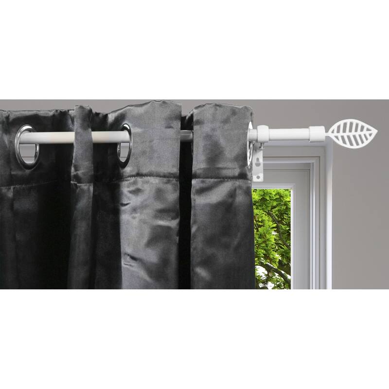 Adjustable Single Curtain Rod 50"-82" with Leaf Finials and Brackets, Available in Taupe, Gray, or Black - 50" to 82" L x 5/8" D