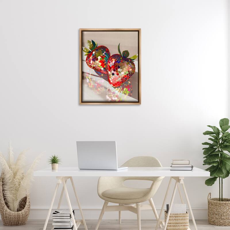 Stupell Reflecting Disco Strawberries Framed Floater Canvas Wall Art Design By Arlington Prints
