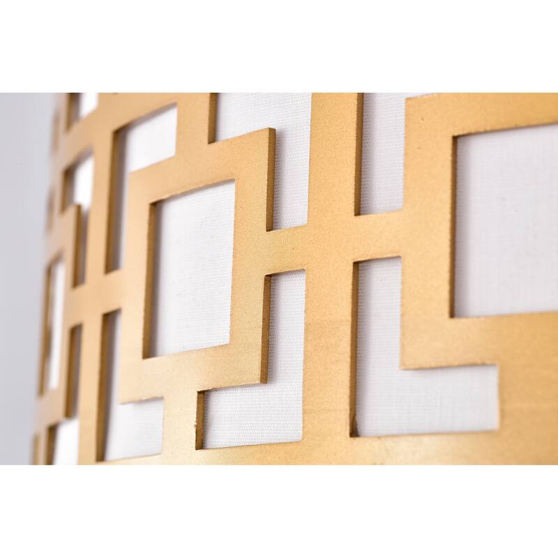 Lewis Matte Gold 3-Light Metal/Fabric Geometric Pattern Drum Shade Chandelier