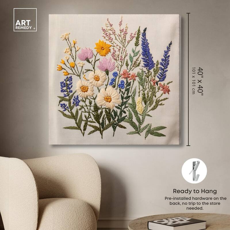 Needlepoint Prairie Posy Canvas by Art Remedy, Gallery Wrapped