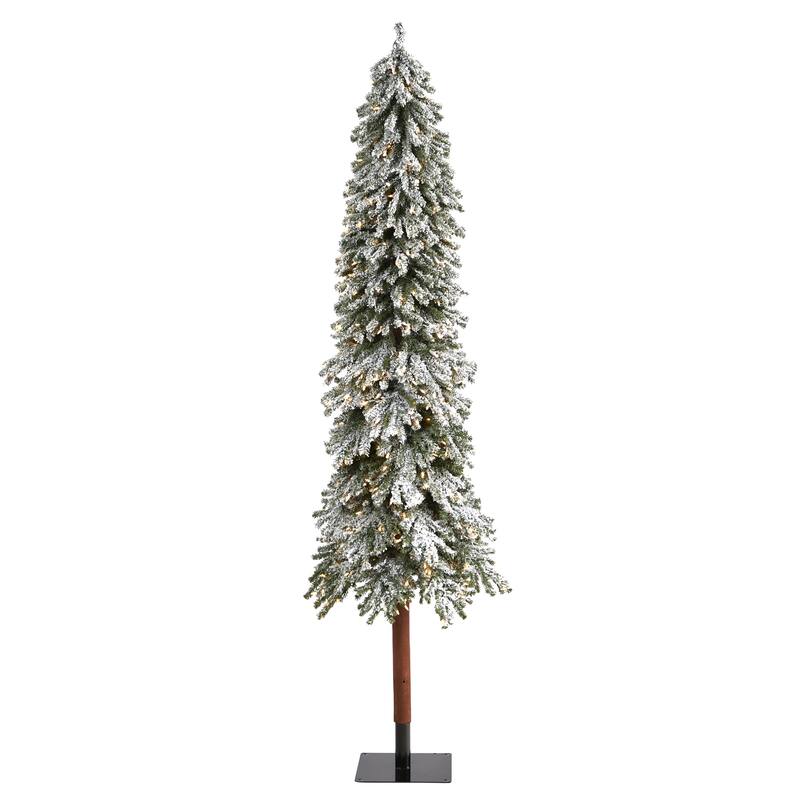 8' Pre-Lit Flocked Gr& Alpine Artificial Christmas Tree, Clear Lights - 8 Foot