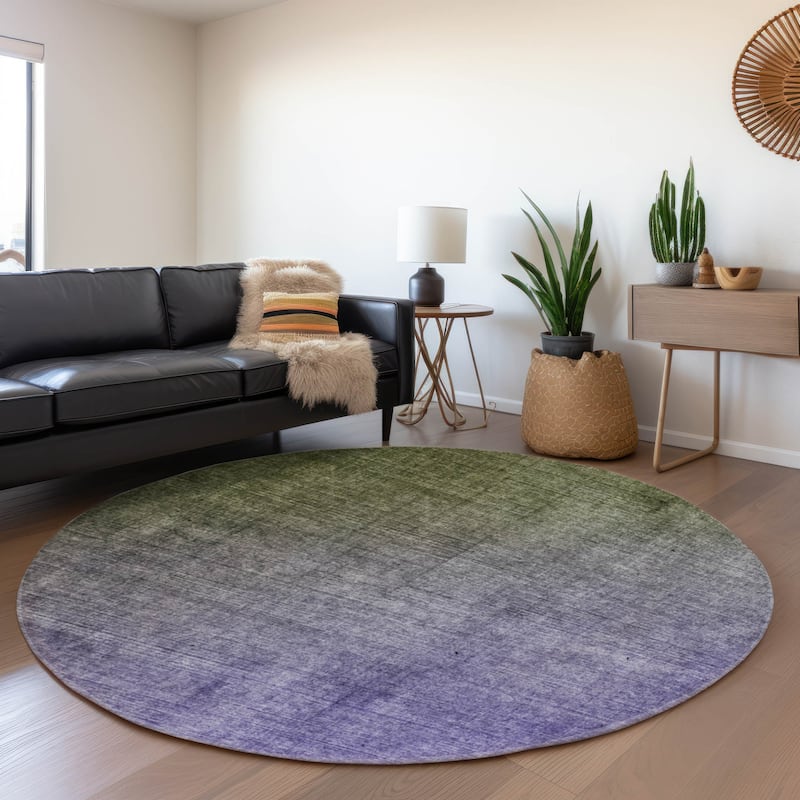 Premium Washable Super Soft Ombre Solid Mayfield Rug - Olive - 8' x 8' - Round