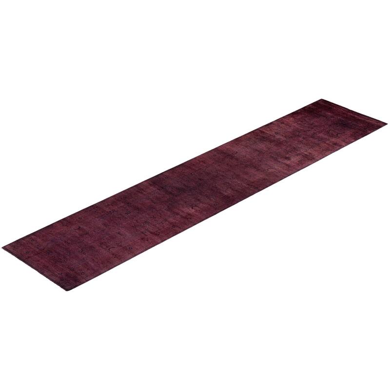 Overton Hand Knotted Wool Vintage Inspired Modern Contemporary Overdyed Purple Runner Rug - 2' 6" x 12' 1"