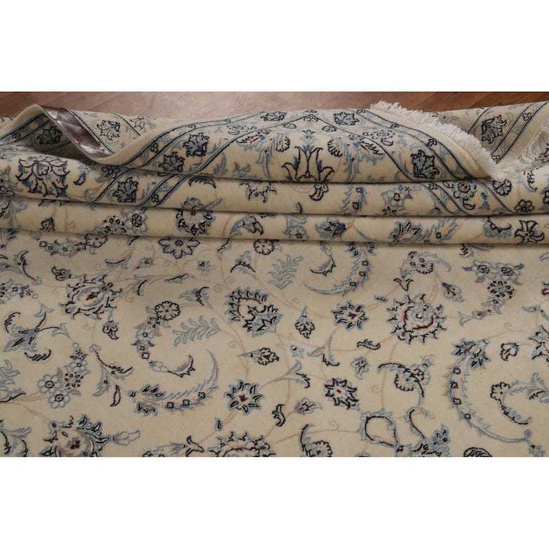 Wool & Silk Vegetable Dye Floral Nain Persian Area Rug Handmade Carpet - 8'2"x 10'9"