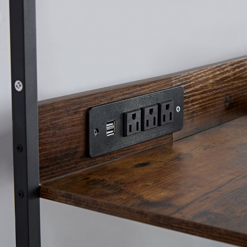 Coffee Bar Cabinet with Power Outlet, Industrial Buffet Cabinet with LED Strip and Glass Holder, 3-Tiers Liquor Cabinet Bar