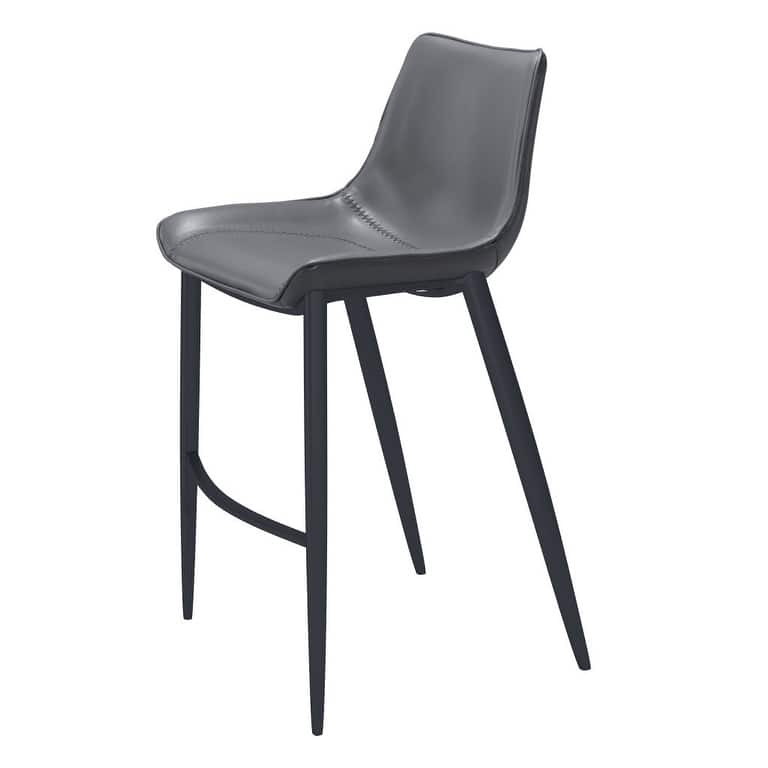 Set of 2 Dark Grey and Black Faux Leather Counter Height Bar Chairs - Dark-Grey-Black-30-Inch