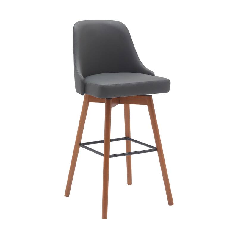 Faux Leather Swivel Bar Chair with Solid Wood Base and Footrest