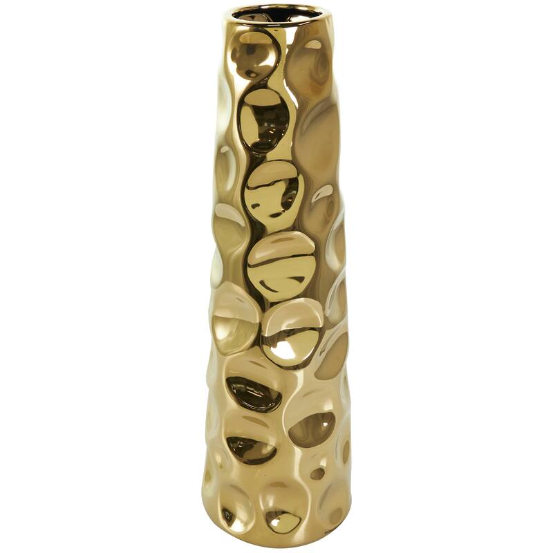 Gold Ceramic Geometric Bubble Vase with Concaved Circles