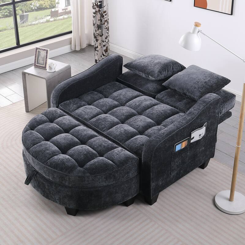 Roomfitters Two-Seater Sofa Chaise with Storage Ottoman, Irregular Armrests and Backrest, Upholstered Sofa with Pillows
