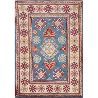 Blue Kazak Oriental Rug Traditional Hand-Knotted Wool Carpet - 2'0"x 3'0"