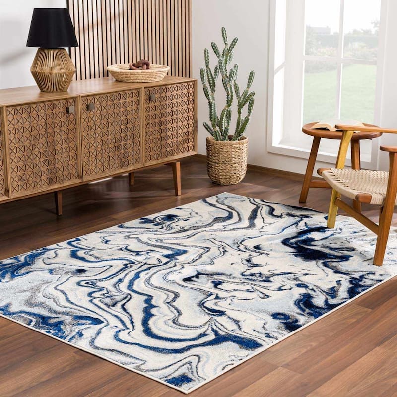 Hauteloom Glendon Living Room, Bedroom Area Rug - Blue, Charcoal, Teal - 2' x 2'11" - 7'10" x 10'3" - Blue, Charcoal, Teal / Glendon