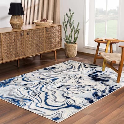Hauteloom Glendon Living Room, Bedroom Area Rug - Blue, Charcoal, Teal - 2' x 2'11"