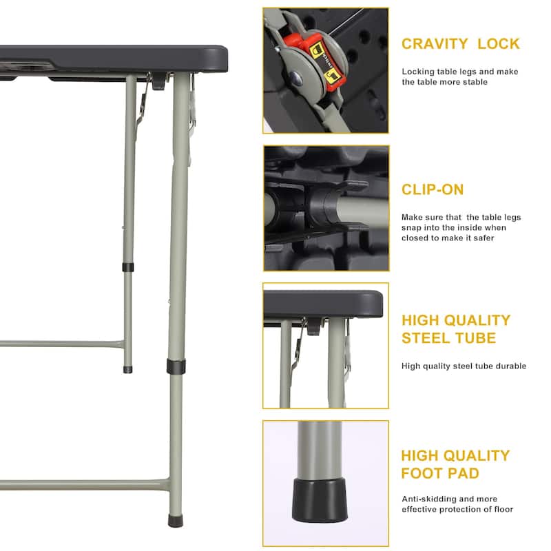 SUGIFT 4 Foot Folding Table Black Indoor Outdoor Folding Card Table