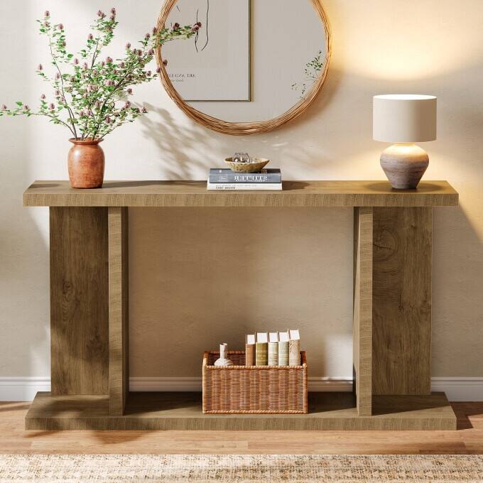 Farmhouse 55-Inch Wood Console Table for Hallway, Living Room, Foyer