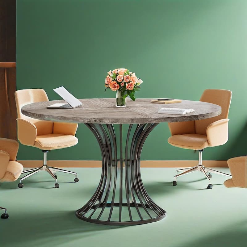 Wood and Metal Round Dining Table for 4 to 6 People - 46.85” x 46.85” x 29.92”