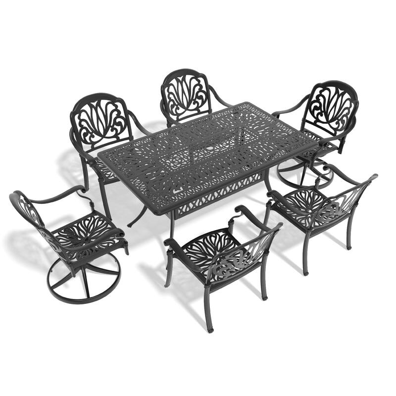 7 Pieces Outdoor Dining Set with 2 Swivel Chairs,4 Dining Chairs and Rectangular Table, All-Weather Patio Furniture Set