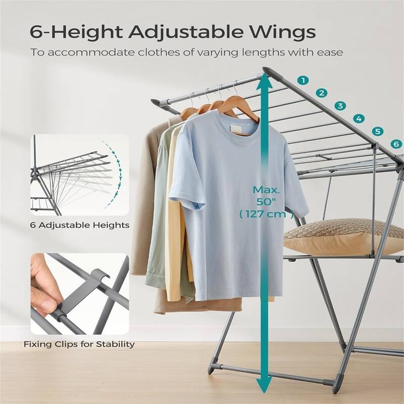 Clothes Drying Rack, Foldable 2-Level Laundry Drying Rack - 26"D x 62.6"W x 78"H