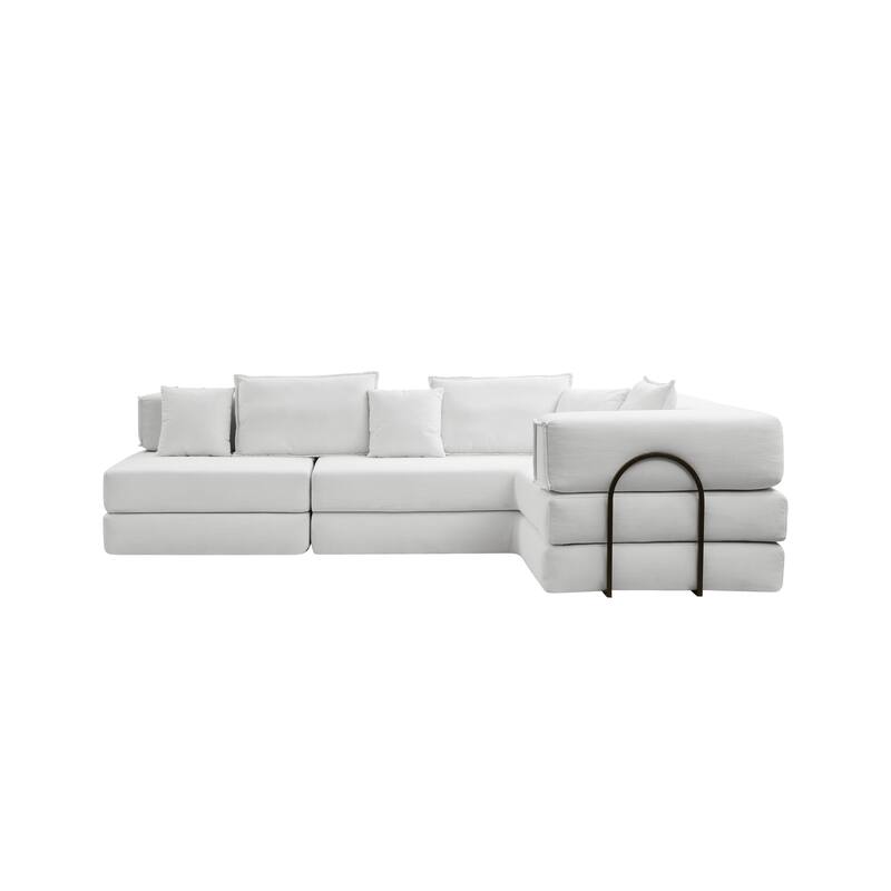 118.2" Oversized Modular Foldable Floor Sofa Couch, Corduroy Upholstered Convertible Sectional Sofa Bed w/ Pillows for Apartment