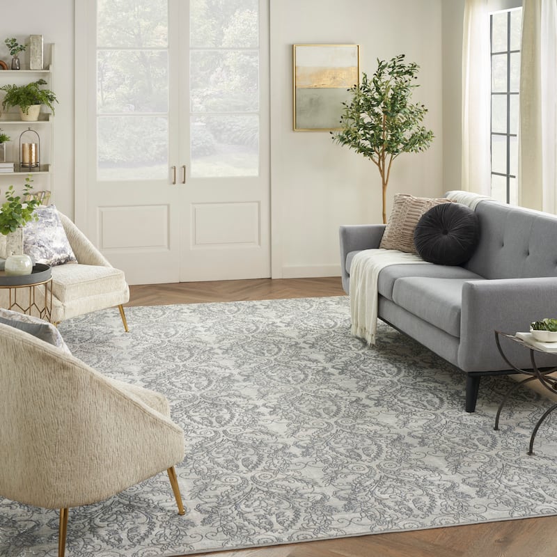 Nourison Iliana Indoor only Grey Damask Area Rug