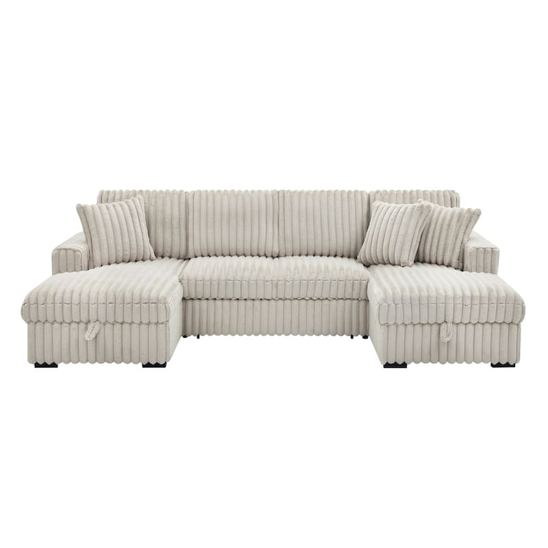 Roomfitters Oversized U Shaped Sleeper Sofa with Pull Out Bed, Modular Sectional Couch with Storage Chaise, Khaki