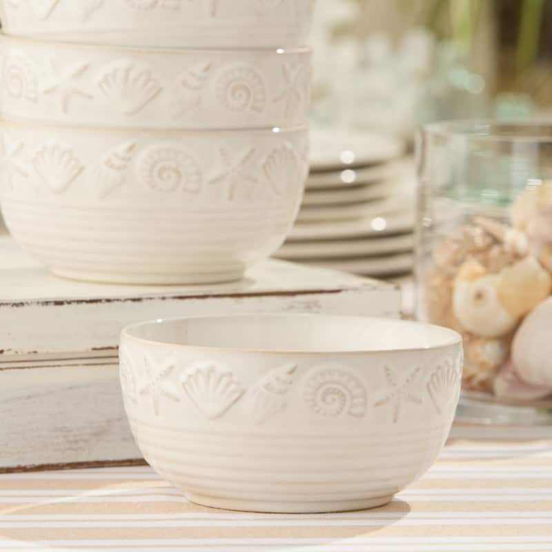 Certified International Coastline Cream 5.25" Ice Cream/Dessert Bowls, Set of 4 - 6.00"L x 6.00"W x 3.00"H