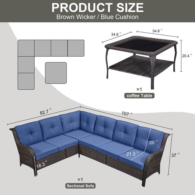 Gymojoy 6-seats L-Shaped Outdoor Corner Sectional Sofa Couch Conversation Set
